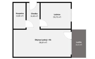 Půdorys – Prodej rekreačního apartmánu 2+kk s terasou - Všemina